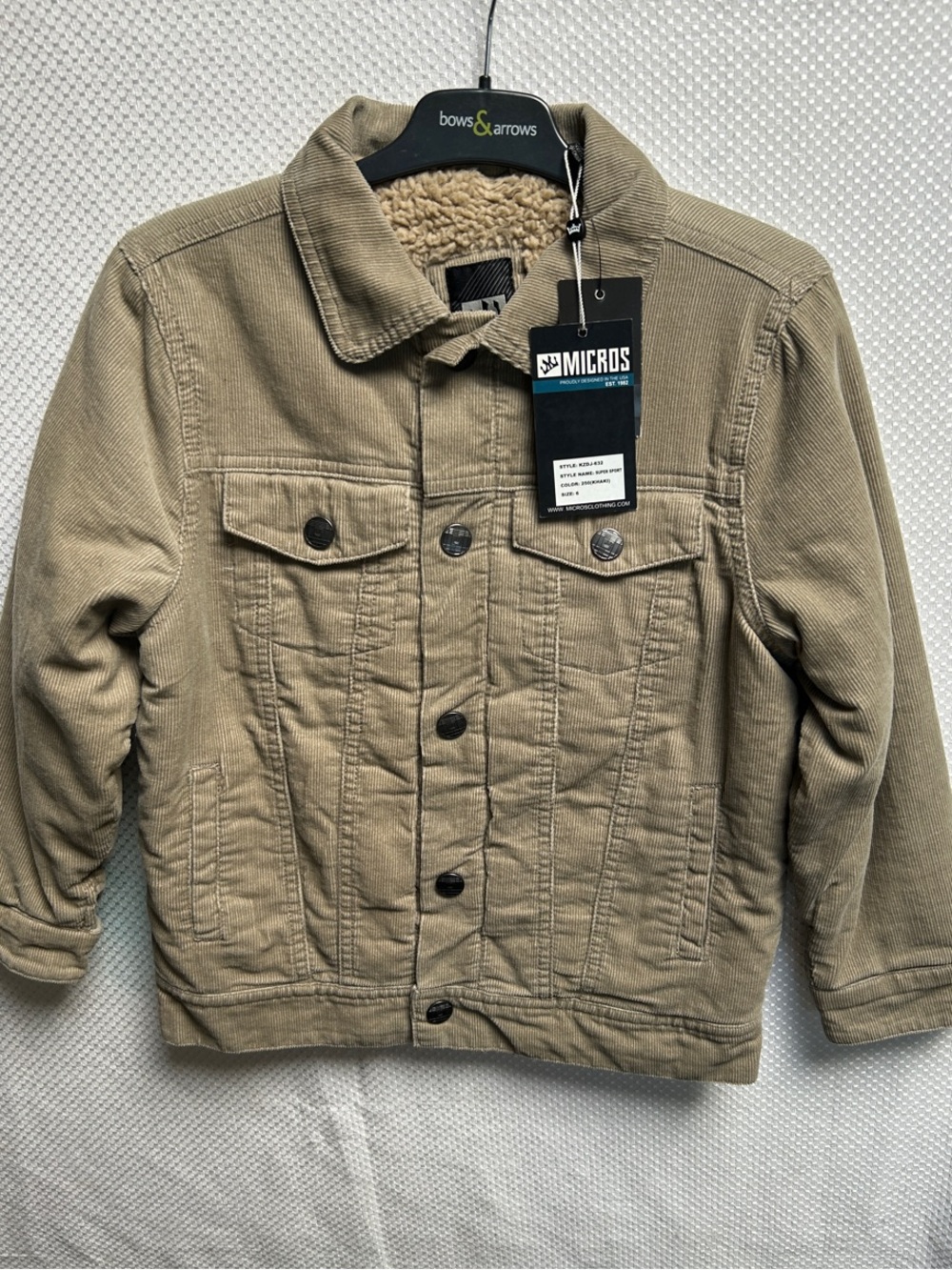 Micros Kids Tan Corduroy Soft Faux Sherpa-Lined Jacket. NWT